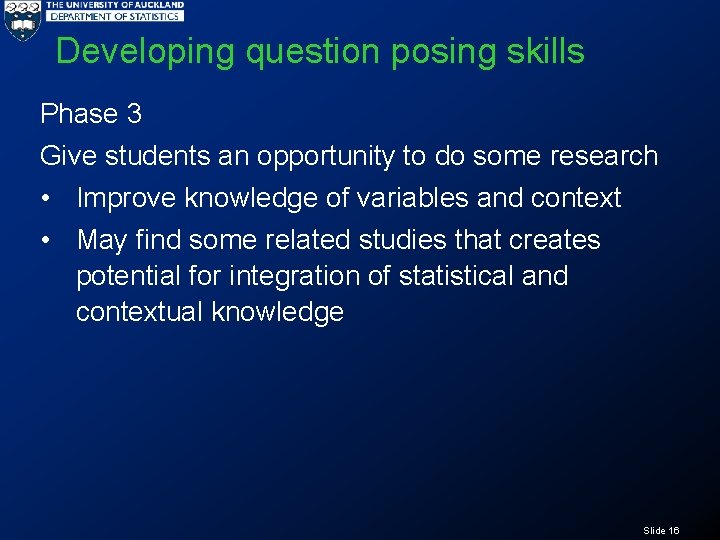 Developing question posing skills Phase 3 Give students an opportunity to do some research