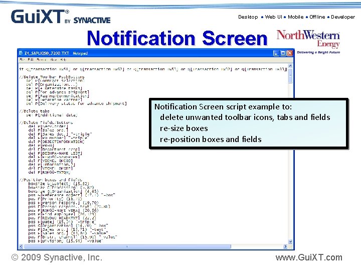 Desktop ● Web UI ● Mobile ● Offline ● Developer Notification Screen script example