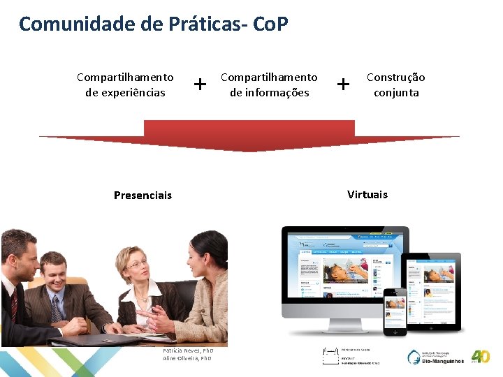 Comunidade de Práticas- Co. P Compartilhamento de experiências + Presenciais Patrícia Neves, Ph. D