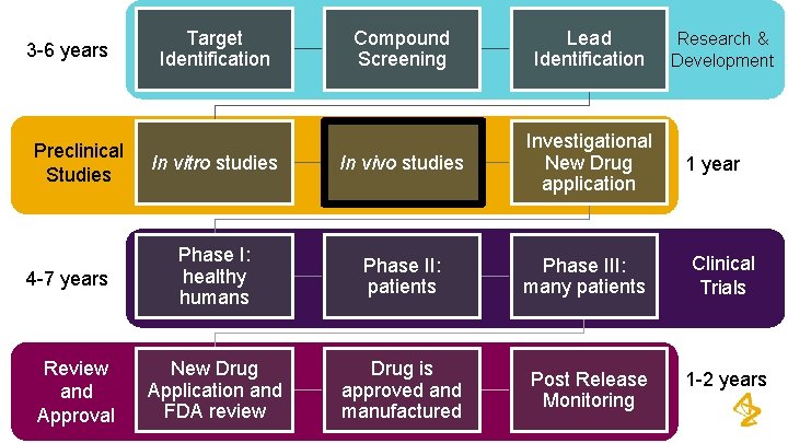 3 -6 years Preclinical Studies 4 -7 years Review and Approval Target Identification Compound