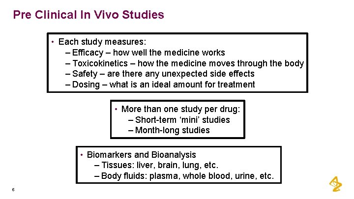 Pre Clinical In Vivo Studies • Each study measures: – Efficacy – how well