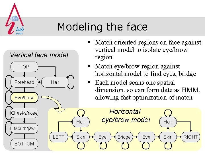 Modeling the face § Match oriented regions on face against vertical model to isolate