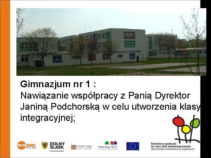 Gimnazjum nr 1 : Nawiązanie współpracy z Panią Dyrektor Janiną Podchorską w celu utworzenia