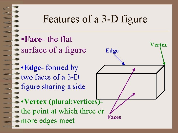 Features of a 3 -D figure • Face- the flat surface of a figure
