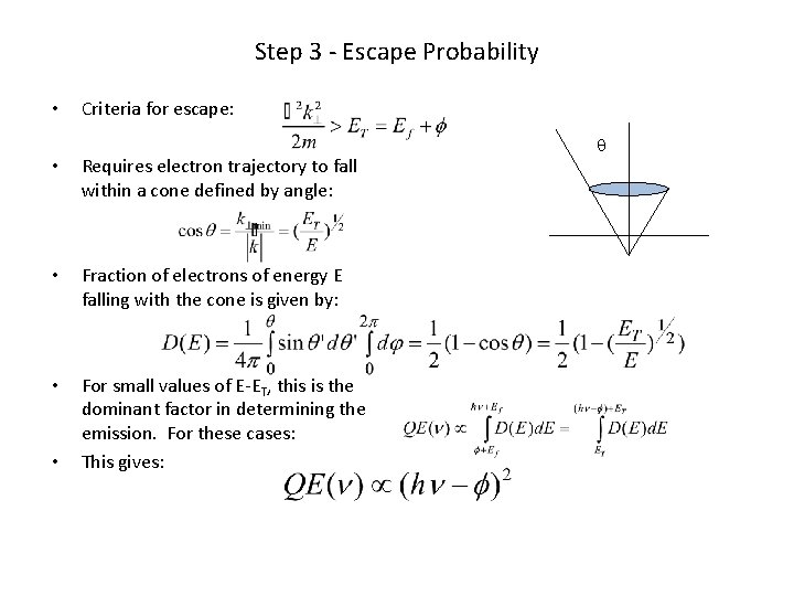 Step 3 - Escape Probability • Criteria for escape: • Requires electron trajectory to