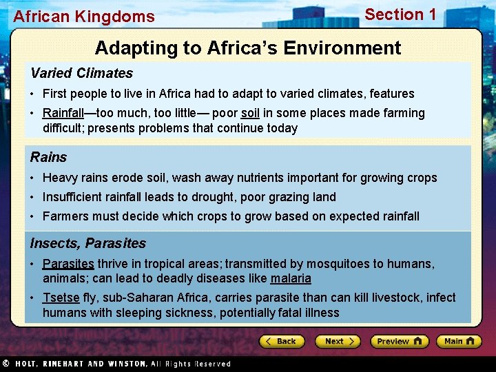 African Kingdoms Section 1 Adapting to Africa’s Environment Varied Climates • First people to