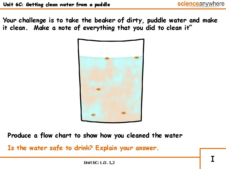 Unit 6 C: Getting clean water from a puddle Your challenge is to take