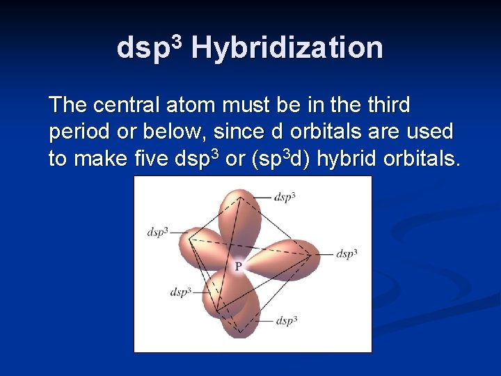 dsp 3 Hybridization The central atom must be in the third period or below,
