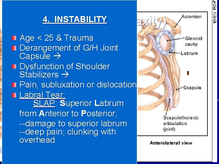 4. INSTABILITY Instability (Laxity) Age < 25 & Trauma Derangement of G/H Joint Capsule