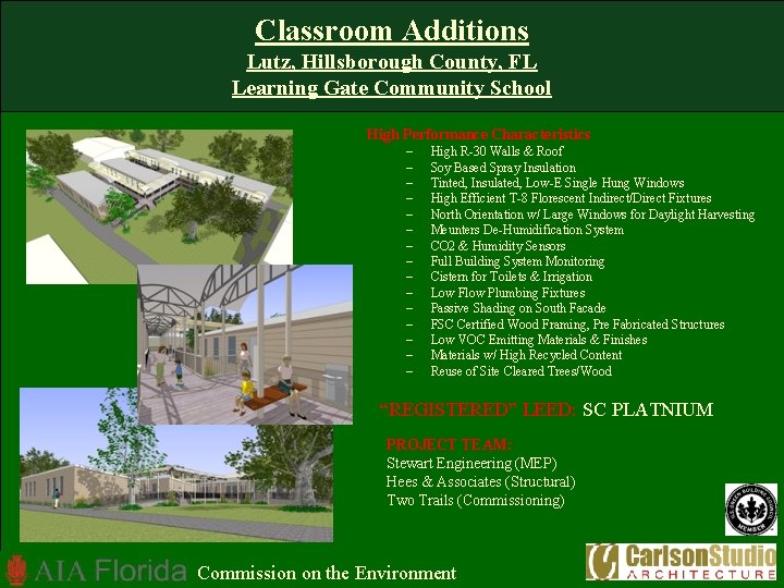Classroom Additions Lutz, Hillsborough County, FL Learning Gate Community School High Performance Characteristics –