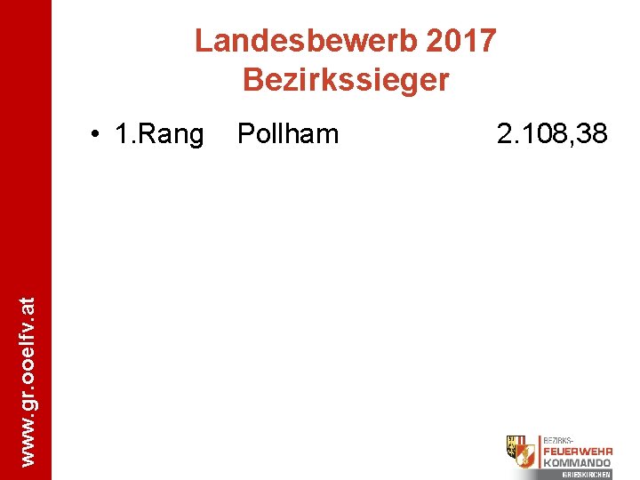 Landesbewerb 2017 Bezirkssieger www. gr. ooelfv. at • 1. Rang Pollham 2. 108, 38