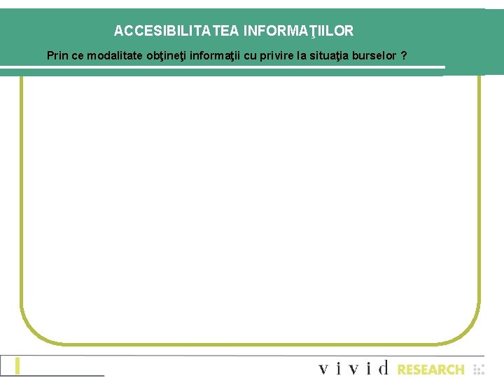 ACCESIBILITATEA INFORMAŢIILOR Prin ce modalitate obţineţi informaţii cu privire la situaţia burselor ? ACCESIBILITATEA INFORMAŢIILOR Prin ce modalitate obţineţi informaţii cu privire la situaţia burselor ?