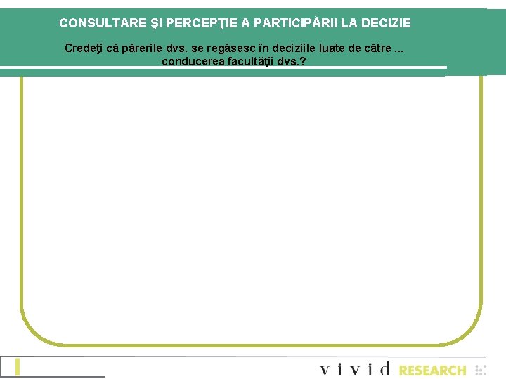 CONSULTARE ŞI PERCEPŢIE A PARTICIPĂRII LA DECIZIE Credeţi că părerile dvs. se regăsesc în CONSULTARE ŞI PERCEPŢIE A PARTICIPĂRII LA DECIZIE Credeţi că părerile dvs. se regăsesc în