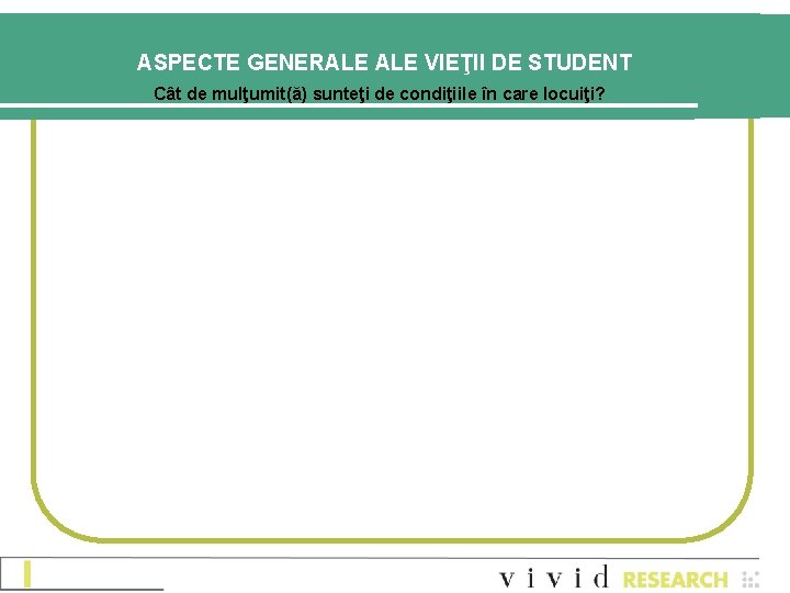 ASPECTE GENERALE VIEŢII DE STUDENT Cât de mulţumit(ă) sunteţi de condiţiile în care locuiţi? ASPECTE GENERALE VIEŢII DE STUDENT Cât de mulţumit(ă) sunteţi de condiţiile în care locuiţi?