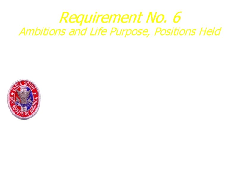 Requirement No. 6 Ambitions and Life Purpose, Positions Held Ambitions and Life Purpose a.