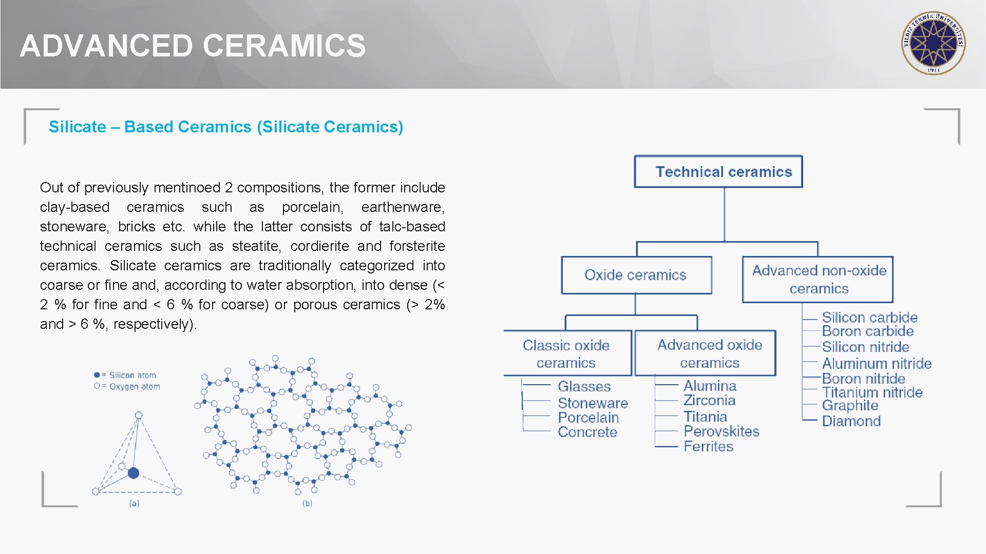 ADVANCED CERAMICS Silicate – Based Ceramics (Silicate Ceramics) Out of previously mentinoed 2 compositions,