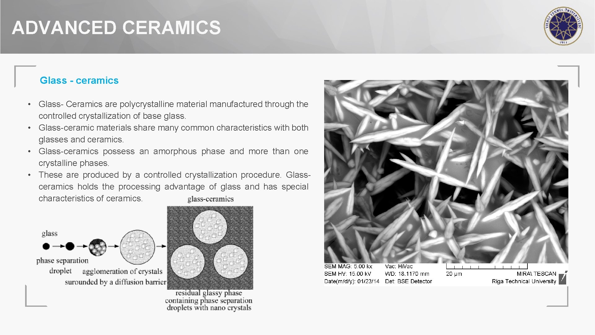 ADVANCED CERAMICS Glass - ceramics • Glass- Ceramics are polycrystalline material manufactured through the