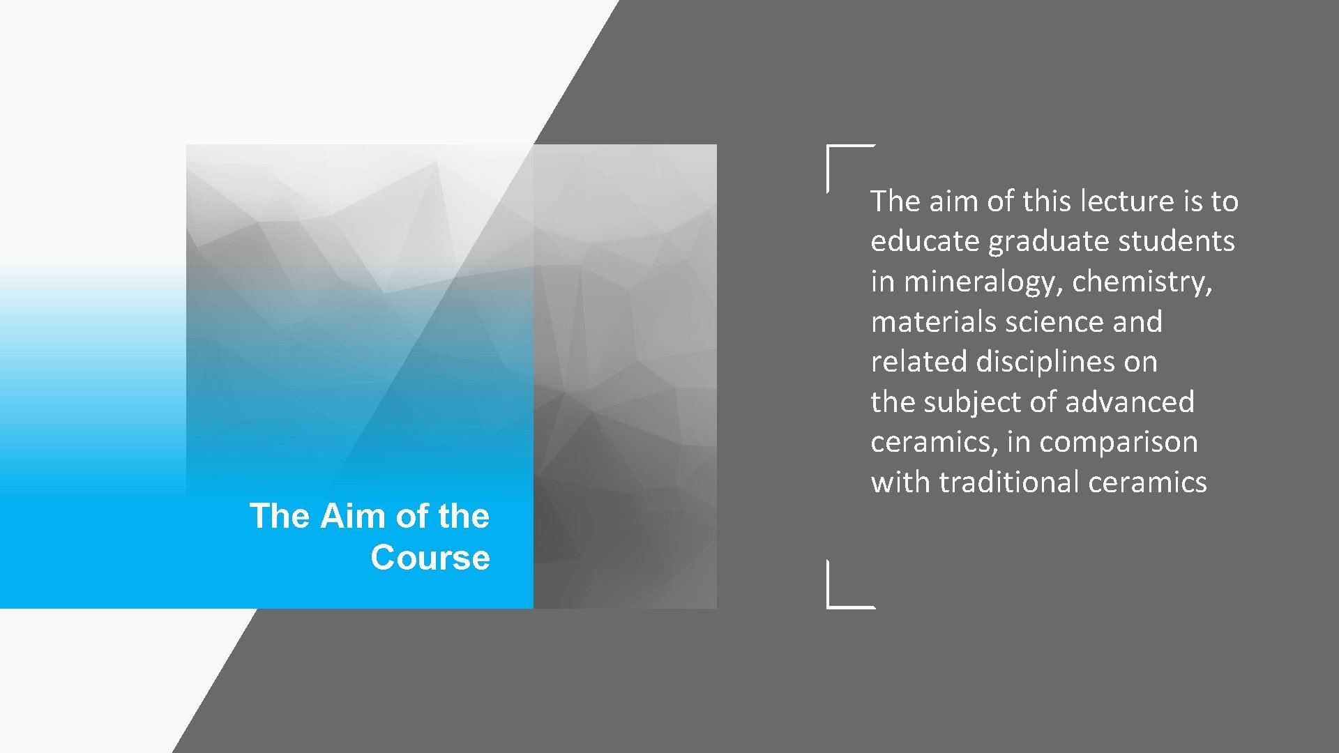 The Aim of the Course The aim of this lecture is to educate graduate