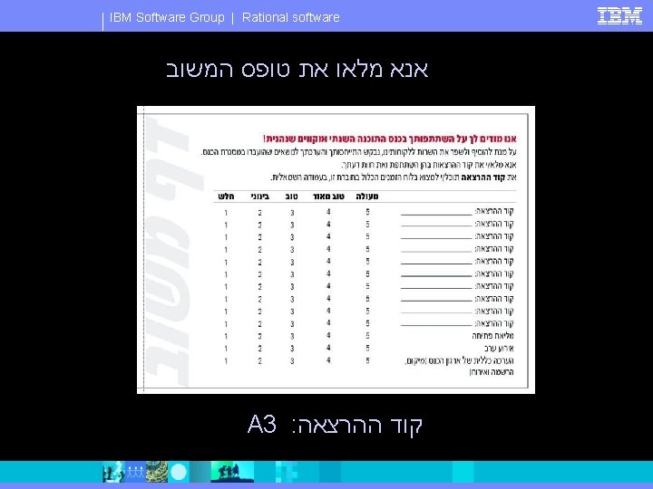 IBM Software Group | Rational software אנא מלאו את טופס המשוב A 3 :