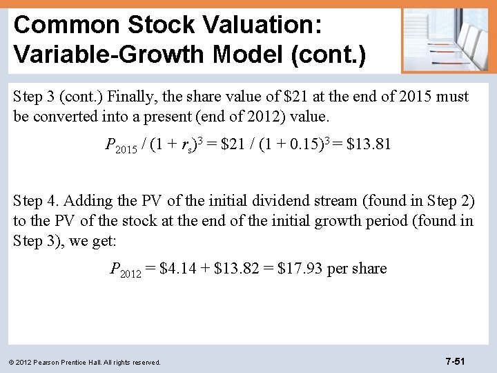 Common Stock Valuation: Variable-Growth Model (cont. ) Step 3 (cont. ) Finally, the share