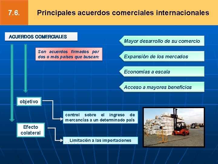 7. 6. Principales acuerdos comerciales internacionales ACUERDOS COMERCIALES Mayor desarrollo de su comercio Son