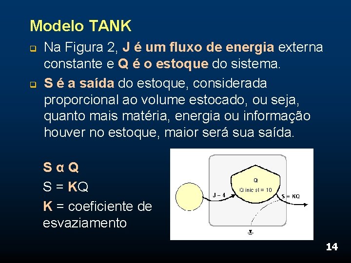 Modelo TANK q q Na Figura 2, J é um fluxo de energia externa