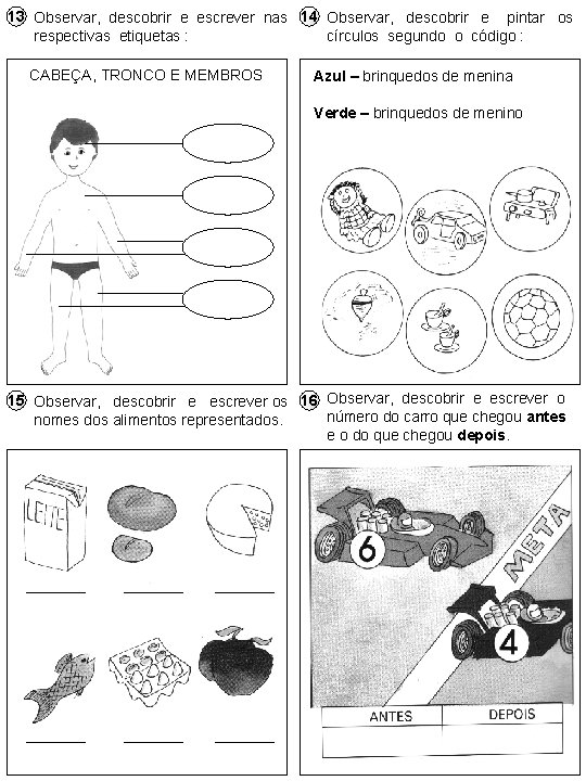 13 Observar, descobrir e escrever nas 14 Observar, descobrir e pintar os respectivas etiquetas