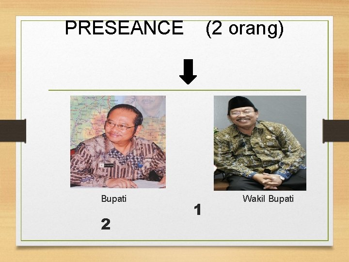 PRESEANCE (2 orang) Bupati 2 1 Wakil Bupati 