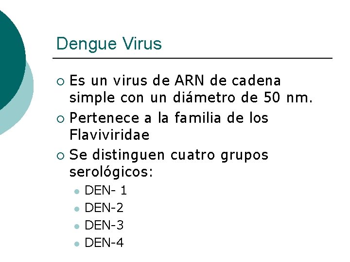 Dengue Virus Es un virus de ARN de cadena simple con un diámetro de