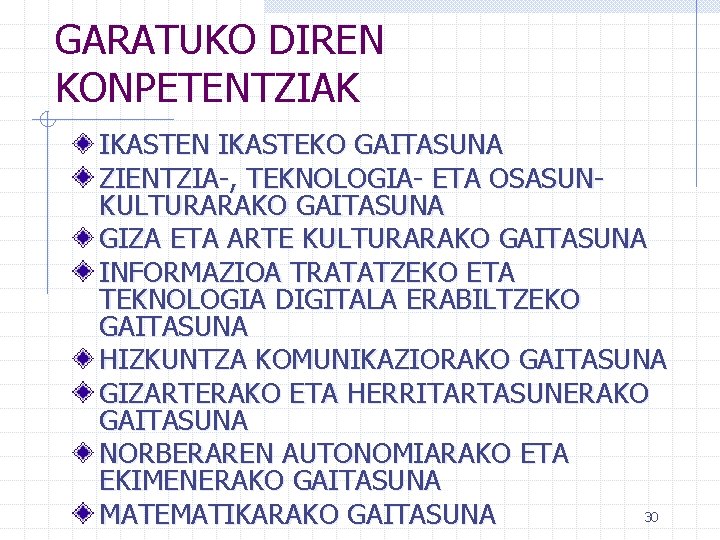 GARATUKO DIREN KONPETENTZIAK IKASTEN IKASTEKO GAITASUNA ZIENTZIA-, TEKNOLOGIA- ETA OSASUNKULTURARAKO GAITASUNA GIZA ETA ARTE