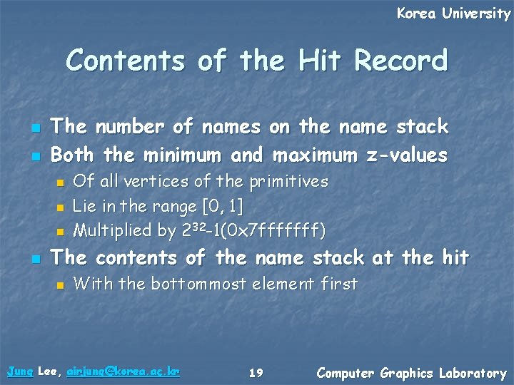 Korea University Contents of the Hit Record n n The number of names on