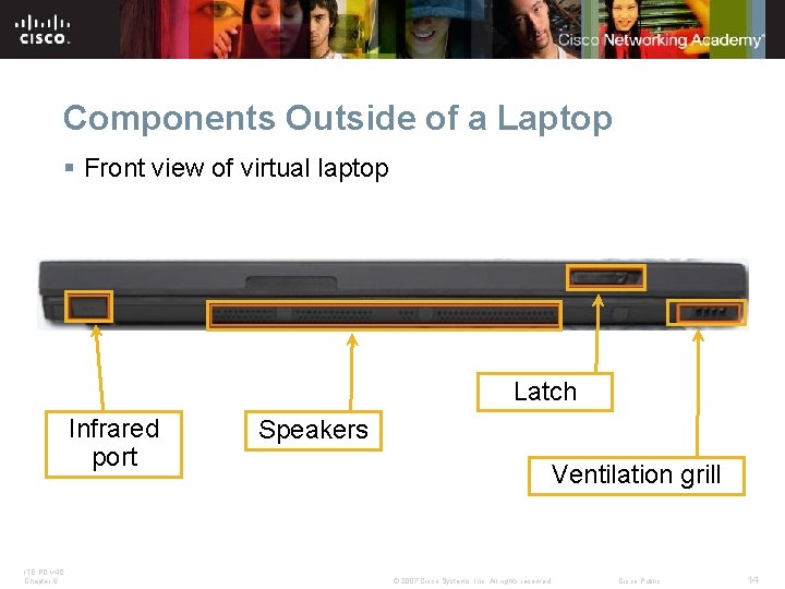 Components Outside of a Laptop § Front view of virtual laptop Latch Infrared port