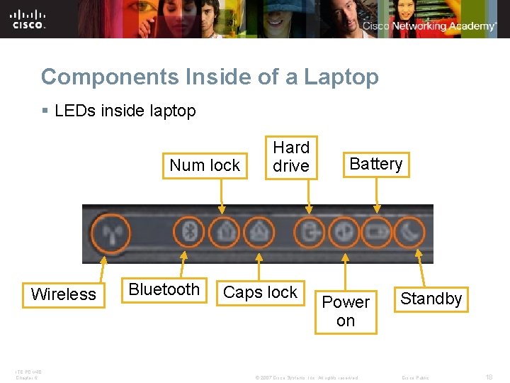 Components Inside of a Laptop § LEDs inside laptop Num lock Wireless ITE PC