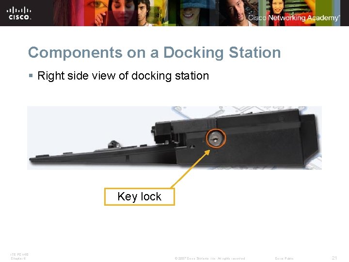 Components on a Docking Station § Right side view of docking station Key lock