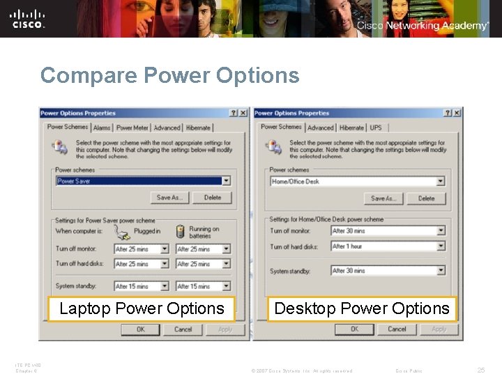 Compare Power Options Laptop Power Options ITE PC v 4. 0 Chapter 6 Desktop