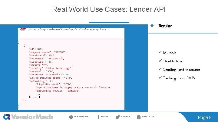 Real World Use Cases: Lender API v ww w. v endormach. com V endor.