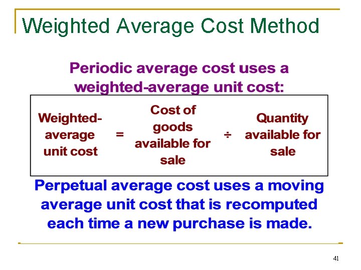 Weighted Average Cost Method 41 