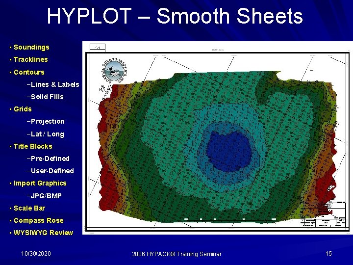 HYPLOT – Smooth Sheets • Soundings • Tracklines • Contours −Lines & Labels −Solid HYPLOT – Smooth Sheets • Soundings • Tracklines • Contours −Lines & Labels −Solid