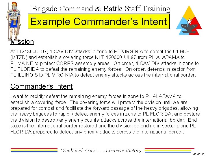 Brigade Command & Battle Staff Training Example Commander’s Intent Mission At 112130 JUL 97,