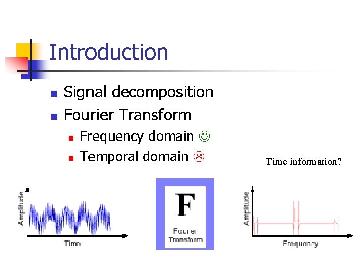 Introduction n n Signal decomposition Fourier Transform n n Frequency domain Temporal domain Time