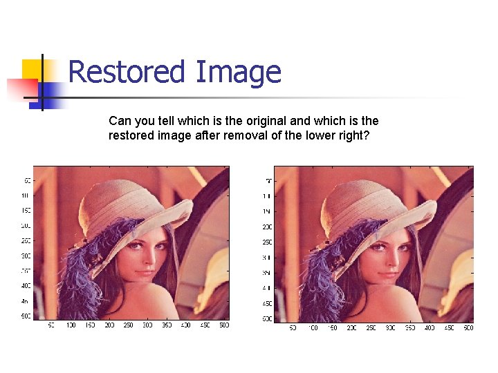 Restored Image Can you tell which is the original and which is the restored