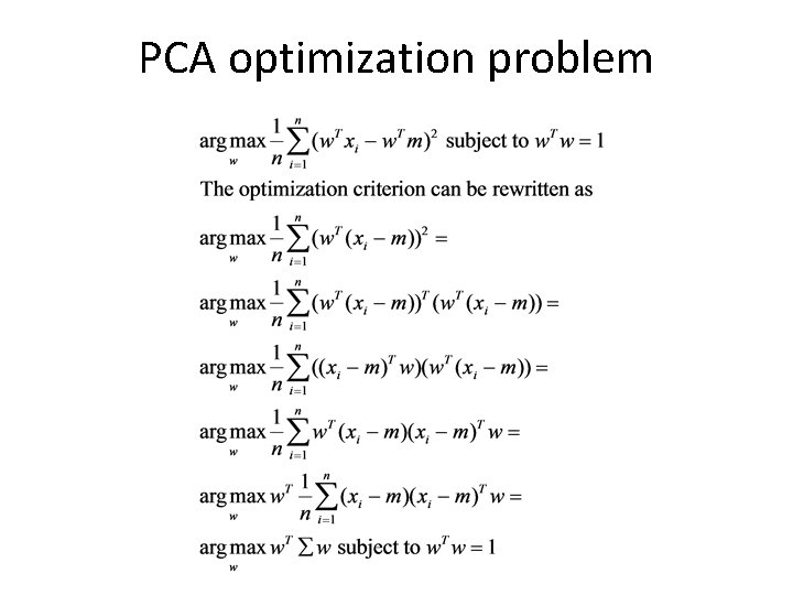 PCA optimization problem PCA optimization problem