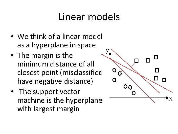 Linear models • We think of a linear model as a hyperplane in space Linear models • We think of a linear model as a hyperplane in space