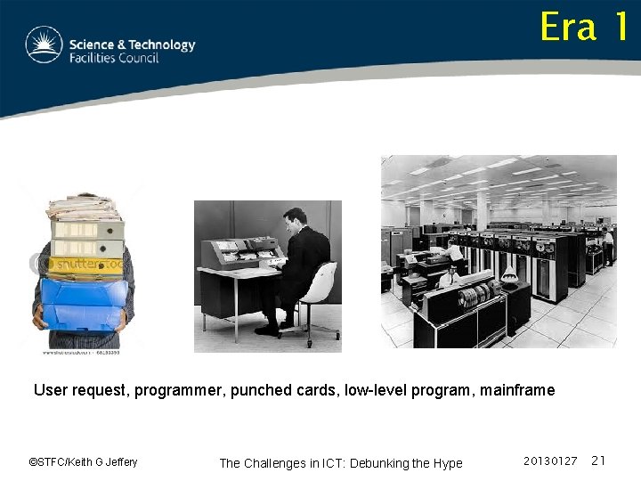 Era 1 User request, programmer, punched cards, low-level program, mainframe ©STFC/Keith G Jeffery The
