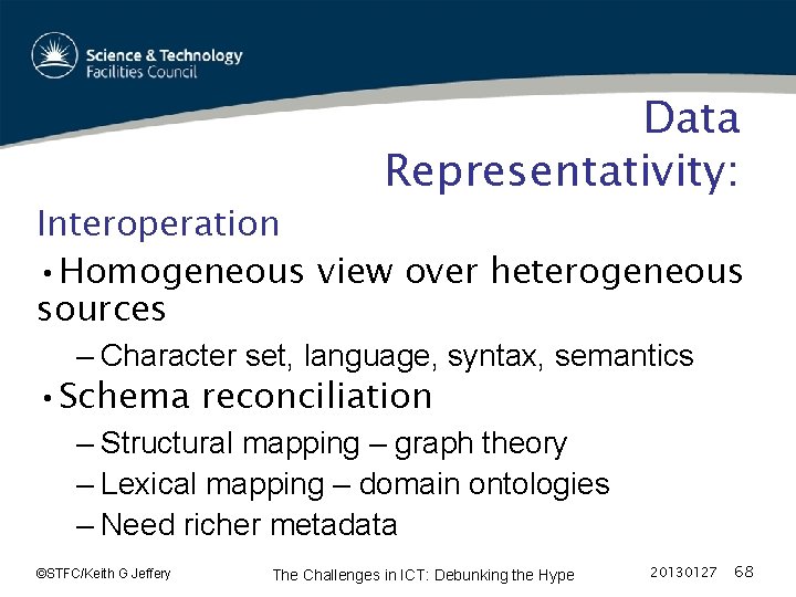 Data Representativity: Interoperation • Homogeneous view over heterogeneous sources – Character set, language, syntax,