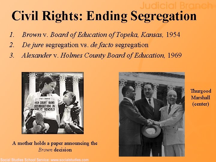 Civil Rights: Ending Segregation 1. Brown v. Board of Education of Topeka, Kansas, 1954