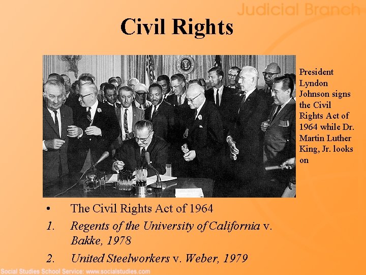 Civil Rights President Lyndon Johnson signs the Civil Rights Act of 1964 while Dr.