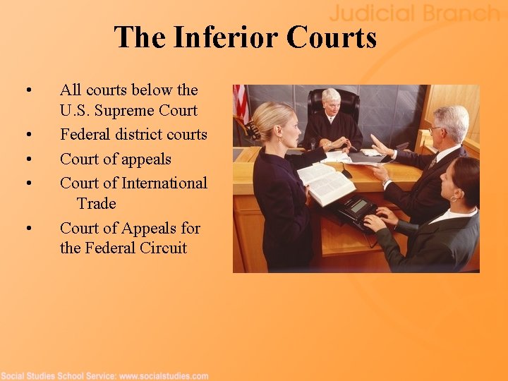 The Inferior Courts • • • All courts below the U. S. Supreme Court