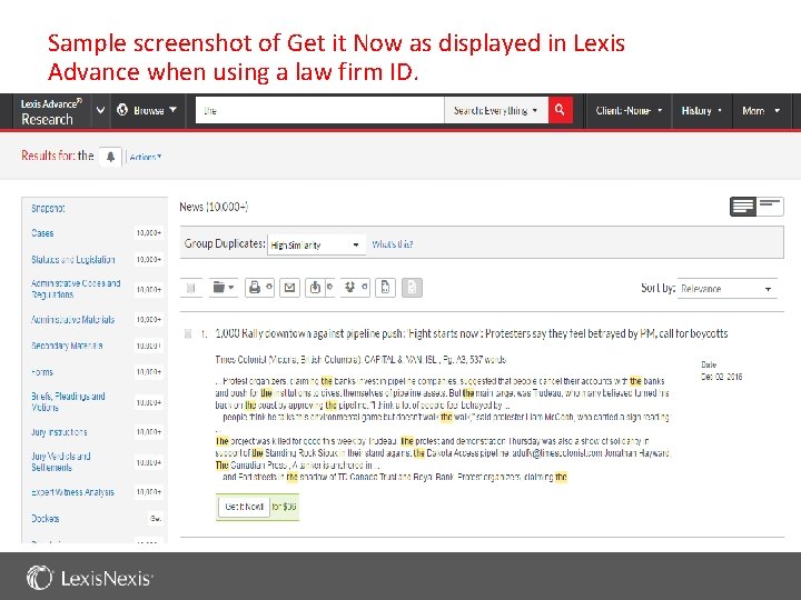 Sample screenshot of Get it Now as displayed in Lexis Advance when using a
