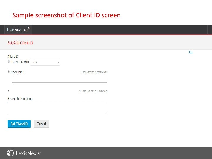 Sample screenshot of Client ID screen If Outside of Subscription 